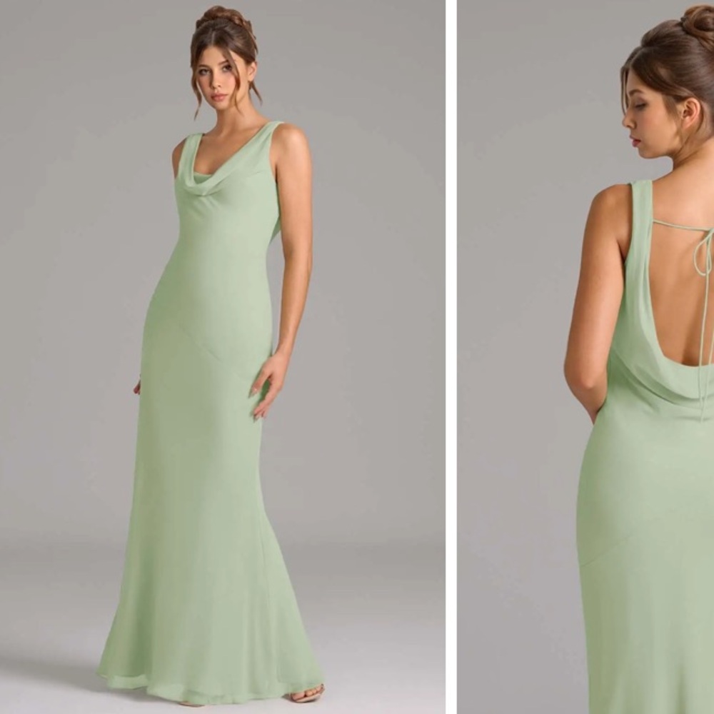 Azazie Mint Green Cowl Neck Maxi Dress